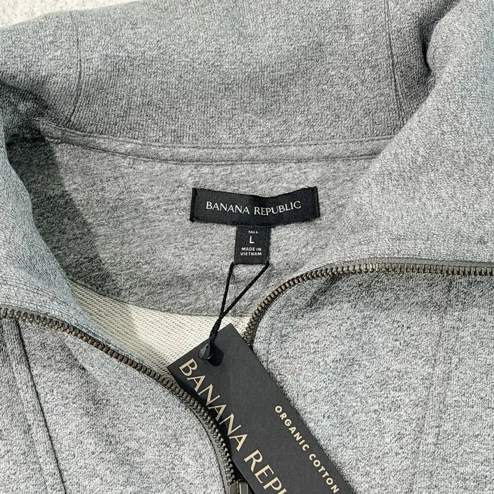 New Banana Republic Grey Organic Cotton Terry 1/4 Zip Sweatshirt LT NWT L Tall